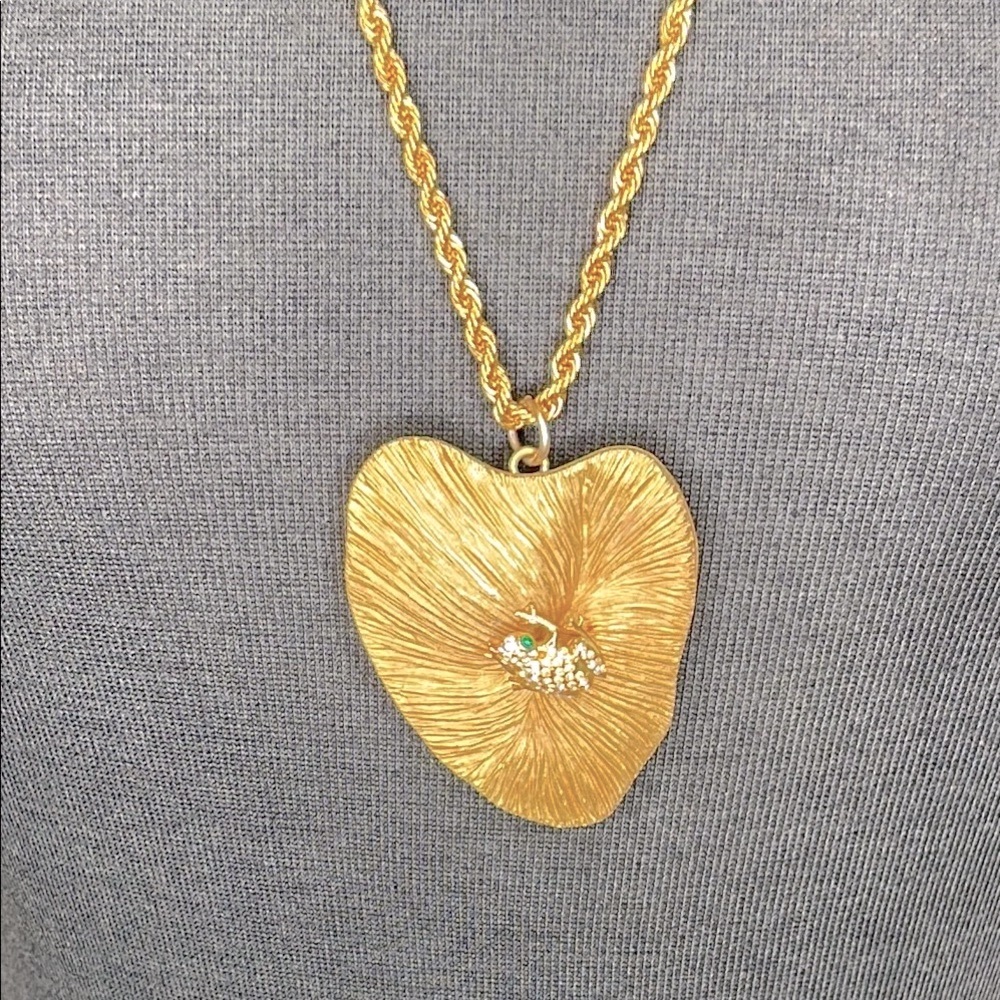 Gold Frog on a Lillypad Pendant Necklace with Textured Design